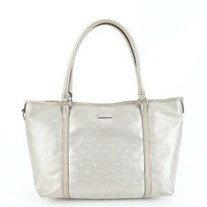 Gucci GG Imprime Leather Tote Bag Shoulder Handbag Silver REM